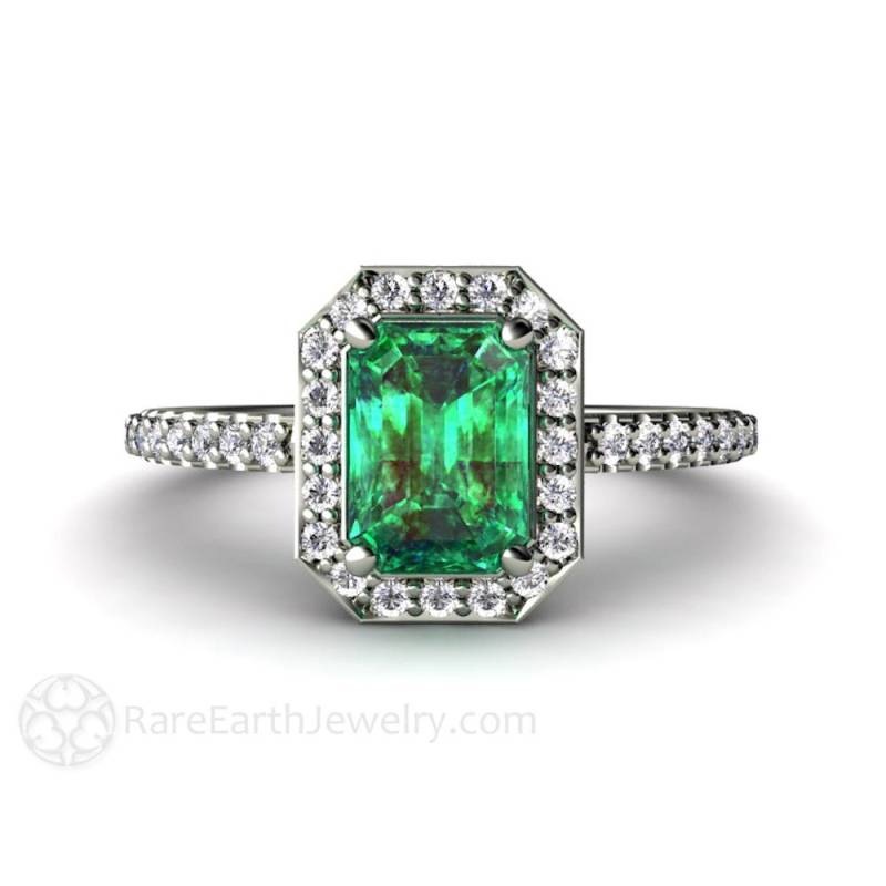 Smaragd Verlobungsring Pave Diamant Halo Grüner Ring Mai Geburtsstein Individueller Ehering in 14K Oder 18K Gold Platin Smaragd Verlobungsring Pave Diamant Halo Grüner Ring Mai Geburtsstein Individueller Ehering in 14K Oder 18K Gold Platin von RareEarth