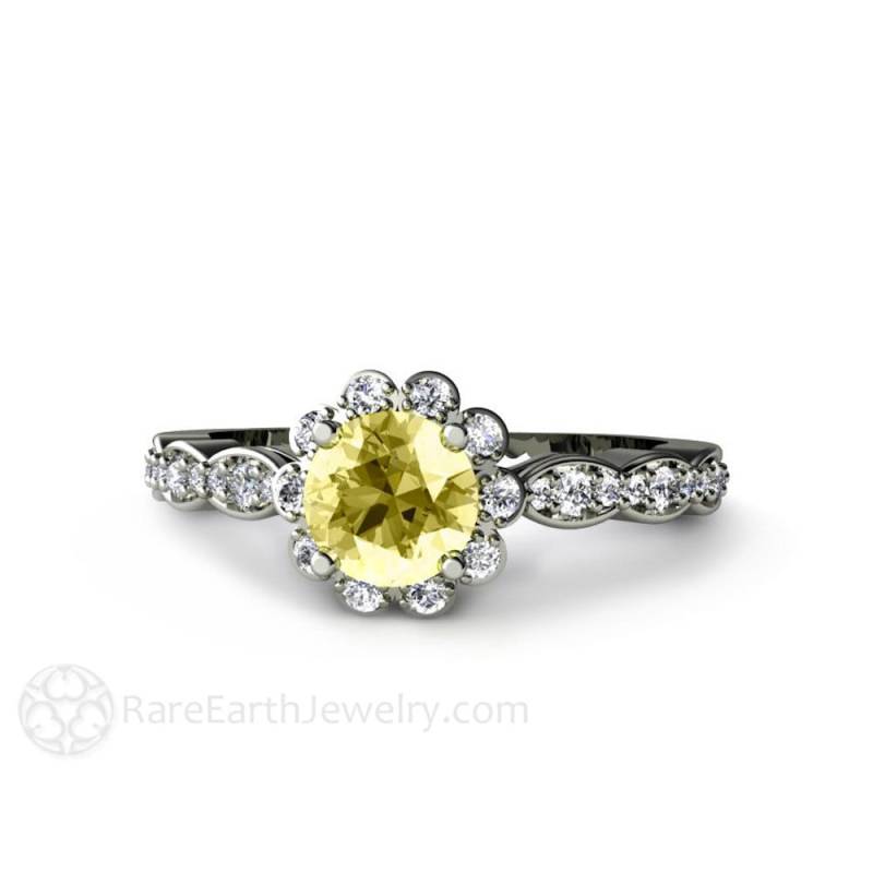 Zitrone Gelb Saphir-Verlobungsring Mit Diamant Halo 14K Gold Saphir-Ring Brautschmuck von RareEarth
