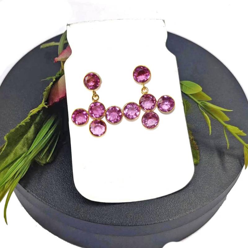 1.10 "Real Vergoldete Lünette Set Rosa Turmalinquarz 5 Stein Ohrringe Leicht Alltag Schmuck Hochzeit Brautjungfer Geschenkidee Für Sie von RareGemsNJewels