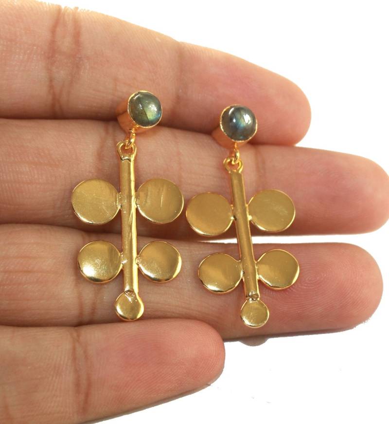 1.53" Labradorit Ohrringe/Goldkreise Designer Natürliche Edelstein Geschenkidee Februar & März Geburtsstein Ed01 von RareGemsNJewels