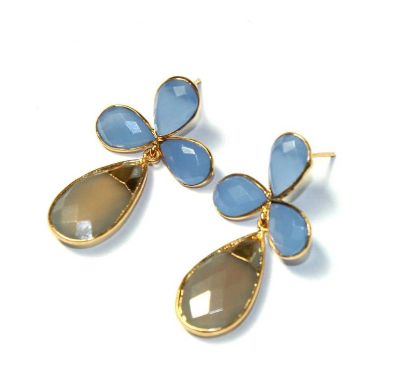 1.73 "Eis Blau Und Grau Chalcedon Bezel Set Birnen Ohrringe/Vier Stein Hochzeitsschmuck Edelstein Geschenkidee Fe20 von RareGemsNJewels