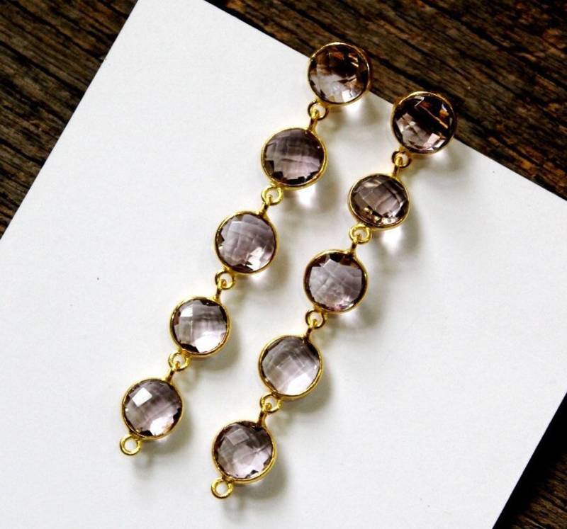 2, 75 "Multi Color Birthstone Ohrringe Lünette Set Fünf Stein Lange Vergoldet Facettierte Münze Braut-Hochzeitsgeschenk Für Sie von RareGemsNJewels