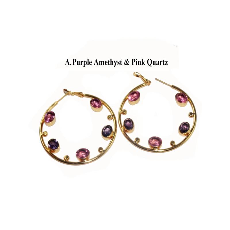 2.12 "Multi Farbe Quarz Runde Ohrringe Vergoldet Hoop Handgemachte Designer Facettierte Fünf Edelstein Party Wear Ohrring Hochzeit Schmuck von RareGemsNJewels