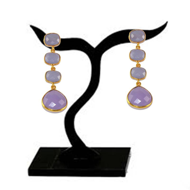 2.36 "Facettierter Lavendel Chalcedon Bezel Set Herz Edelstein Ohrringe Vier Stein Gold Geschenkidee Braut - Hochzeit Schmuck Le15 von RareGemsNJewels