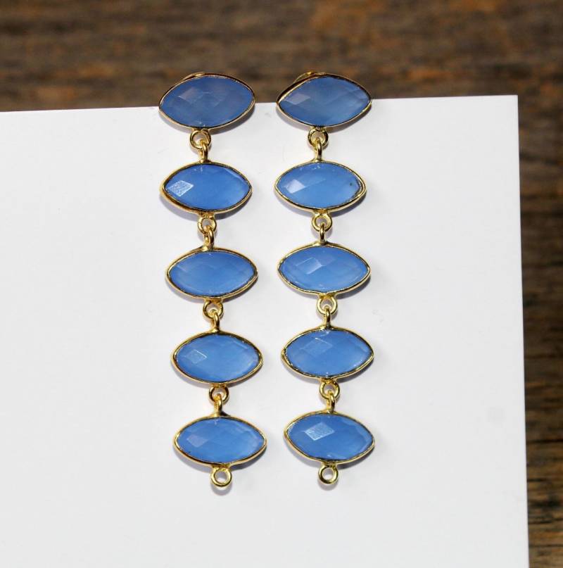 2.51" Eisblaue Chalcedon Marquise Ohrringe/Lünette Set Fünf Stein Gold Geschenkidee Braut - Hochzeitsschmuck Edelstein von RareGemsNJewels