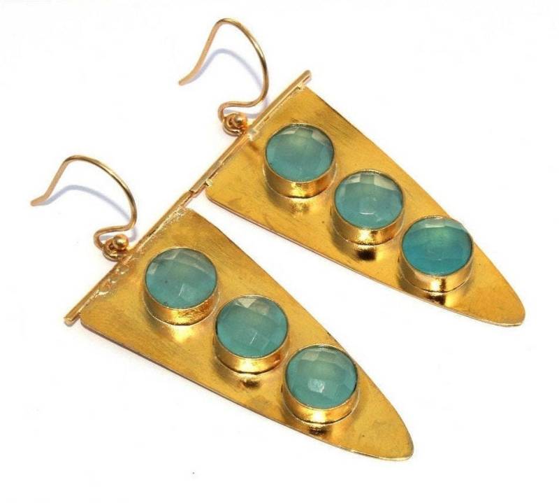 2.63" Aqua Chalcedon Ohrringe/Designer Pfeilspitze Gold Edelstein Mai Geburtsstein Geschenkidee Farbe Sie Auswählen Be86 von RareGemsNJewels