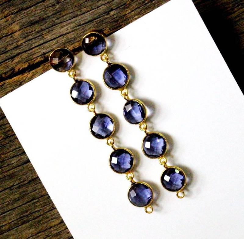 2.87" Iolith Quarz Lünette Set Lange Runde Ohrringe/Fünf Stein Gold Geschenkidee Braut - Hochzeitsschmuck Edelstein Münze von RareGemsNJewels