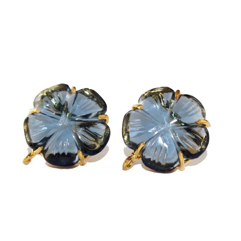 22 Mm London Blau Quarz Hand Geschnitzte Blume Connector Post Stud Prong Set Bolzen Ohrpost Edelstein Diy Schmuck Machen Erkenntnisse von RareGemsNJewels