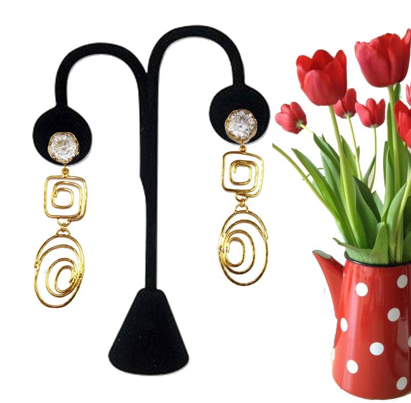 3.07" Multi Color Quarz Geschnitzte Blumen Ohrringe/Vergoldete Strukturierte Spiral Gehämmerte Lange Geschenkidee von RareGemsNJewels