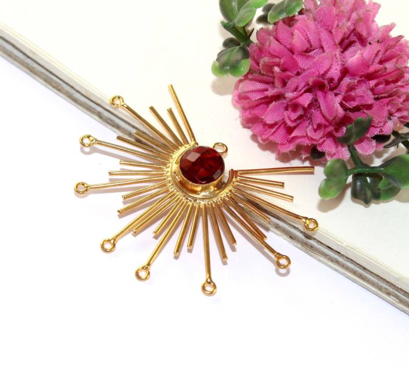 37 X 57 Mm Rot Granat Quarz Aufgehende Sonne Anhänger Echtes Gold Überzogene Multi Loops Connector Runde Edelstein Diy Schmuckherstellung Lieferungen von RareGemsNJewels