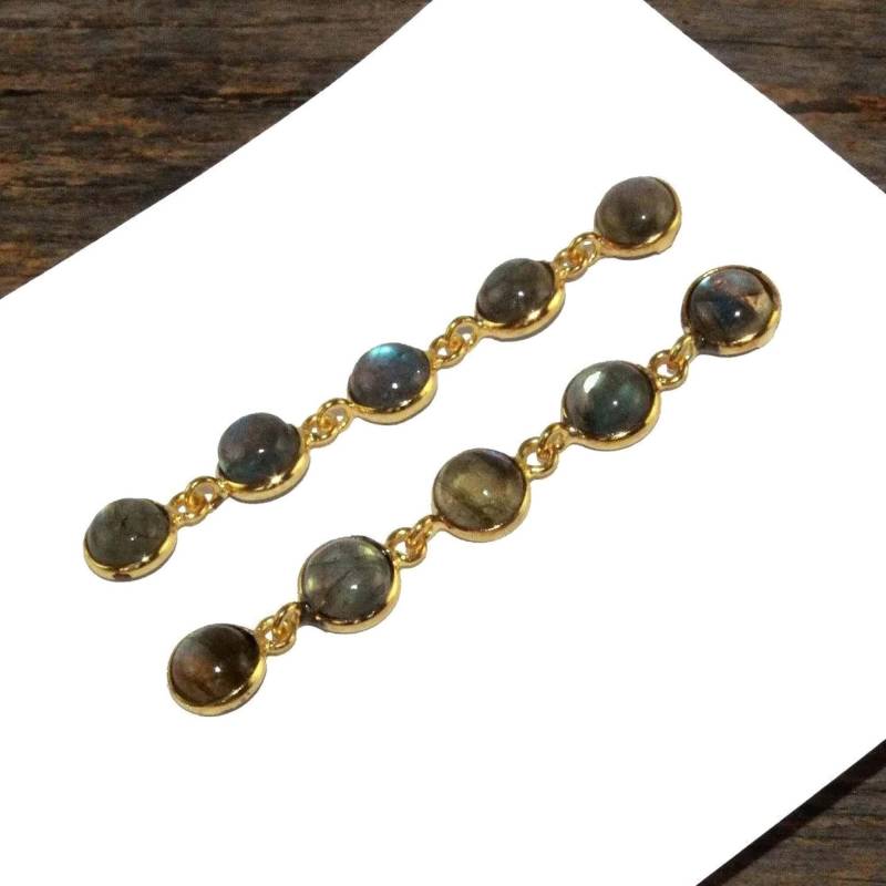 58 Mm Labradorit Lünette Set Lange Ohrringe Fünf Stein Brautjungfer Party Tragen Edelstein Hochzeit Schmuck Geschenk Für Sie von RareGemsNJewels