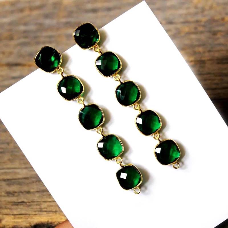 81 X 11 Mm Chrom Grün Quarz Lünette Set Lange Kissen Ohrringe Fünf Stein Gold Ohrring Brautjungfer Hochzeit Schmuck Geschenk Für Sie von RareGemsNJewels