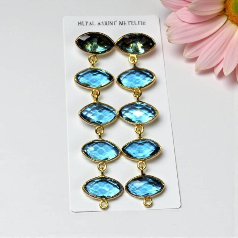 London Blau Quarz Bezel Set Lange Marquise Form Ohrringe/Fünf Stein Geschenkidee Braut - Hochzeitsschmuck Edelstein von RareGemsNJewels