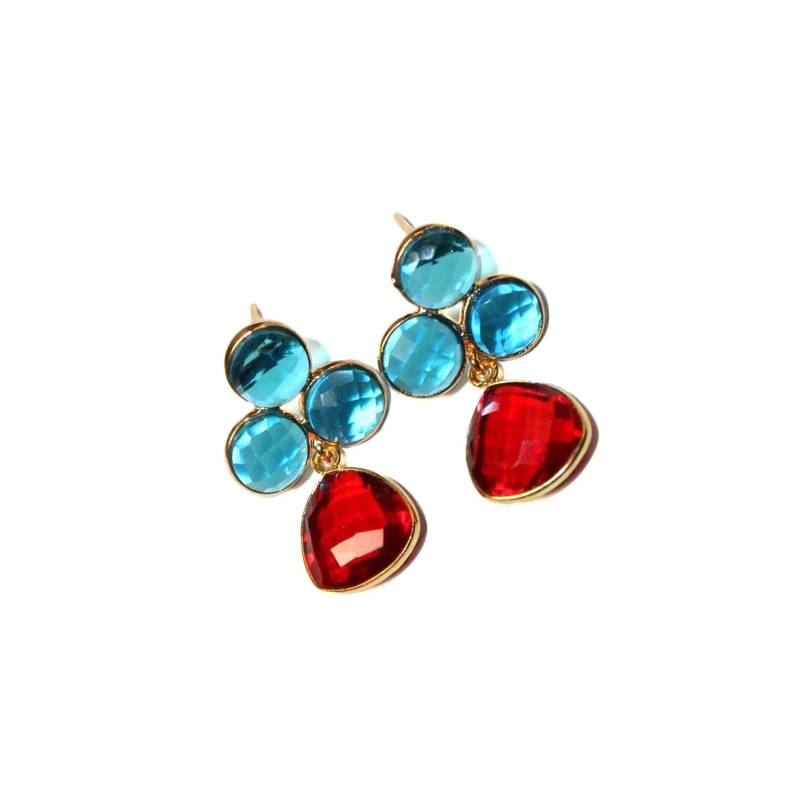 Lünette Set Multi Color Münze & Trillion Form Birthstone Designer Ohrringe 32 Mm Echtgold Überzogen Vier Stein Leichtes Ohrring-Geschenk Für Sie von RareGemsNJewels