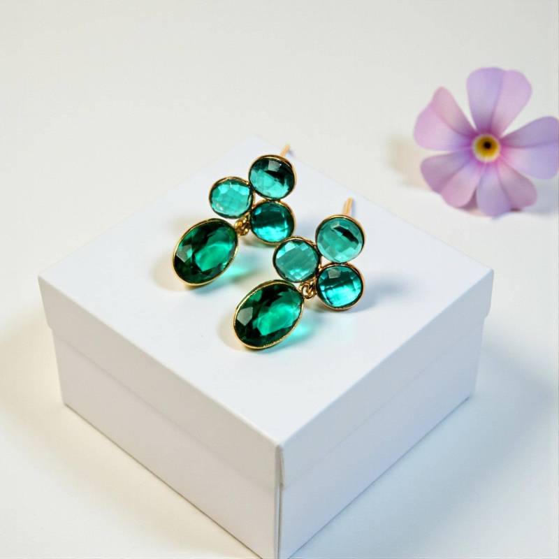 Petrol Grün Quarz Oval Ohrringe | Echtes Gold Überzogene Handgemachte Lünette Gesetzte Designer Party Wear Brautjungfer Geschenke von RareGemsNJewels