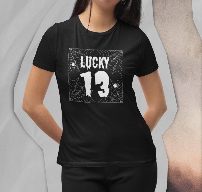 Damen Shirt Schwarz, Lucky 13, Goth Shirt, Emo T Spinnen, Alternative Kleidung, Creepy Glücksnummer Dreizehn von RareRitaUnart