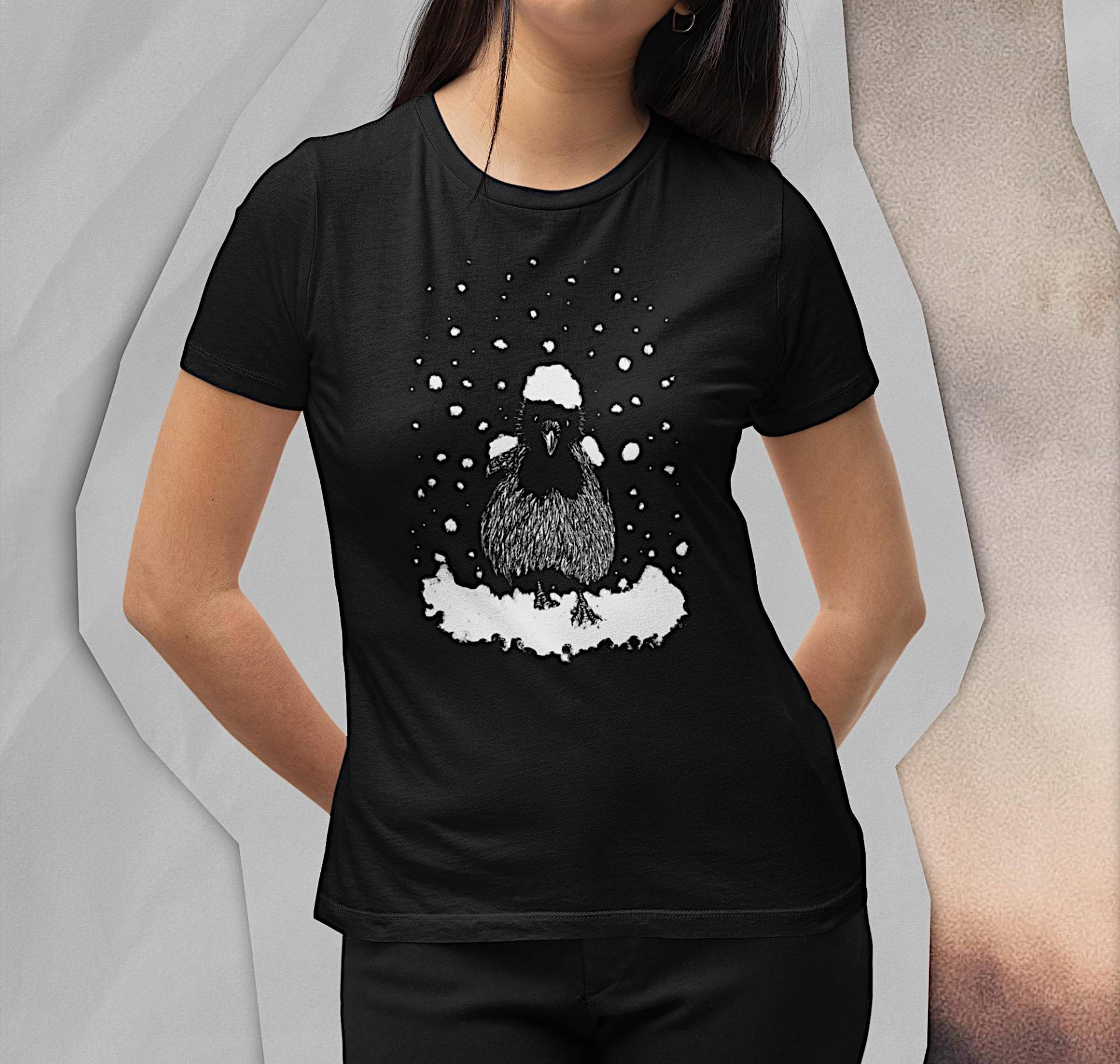 Damen T Shirt Schwarz, Kleiner Rabe, Krähe Shirt, Kleine Im Schnee, Raben Kunst Bio Frauen Damen T Shirt Schwarz, Kleiner Rabe, Krähe Shirt, Kleine Im Schnee, Raben Kunst Bio Frauen von RareRitaUnart