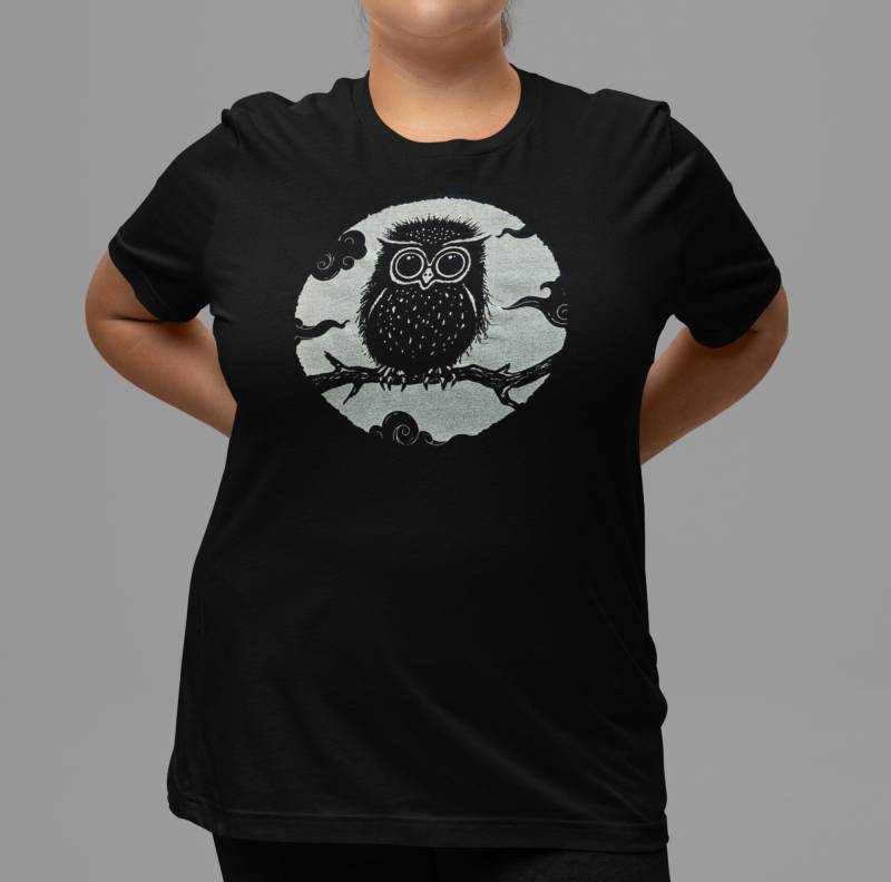 T Shirt Damen | Eulchen Eulen Unisex Basic Schwarz Goth Bio Süsse Eule von RareRitaUnart