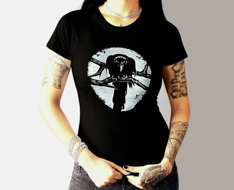 T Shirt Damen | Raben Krähe Figurbetont Bio Baumwolle Goth Schwarz Düstere Looks Rabenvögel von RareRitaUnart
