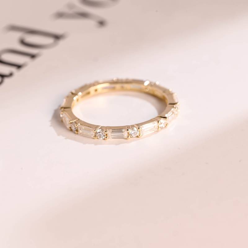 Solid Gold Runde & Baguette Moissanite Ehering Set/Volle Ewigkeit Pave Versprechen Ring Jahrestag Geschenk Für Frauen von RareSparklesCo