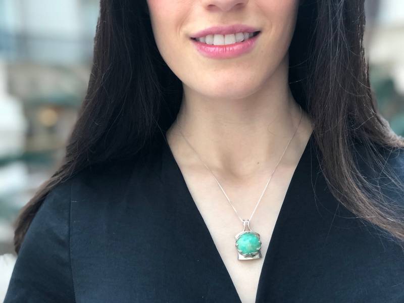 Chrysopras Anhänger, Natürlicher Chrysopras, Mai Birthstone, Runder Großer Vintage Grüner Massiver Silberanhänger von RarebyAdinaStone