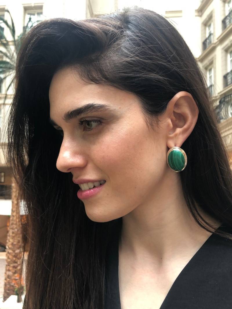 Malachit Ohrringe, Natürlicher Malachit, Statement Schwere Große Oval Grüne Vintage 925 Silber Ohrringe von RarebyAdinaStone