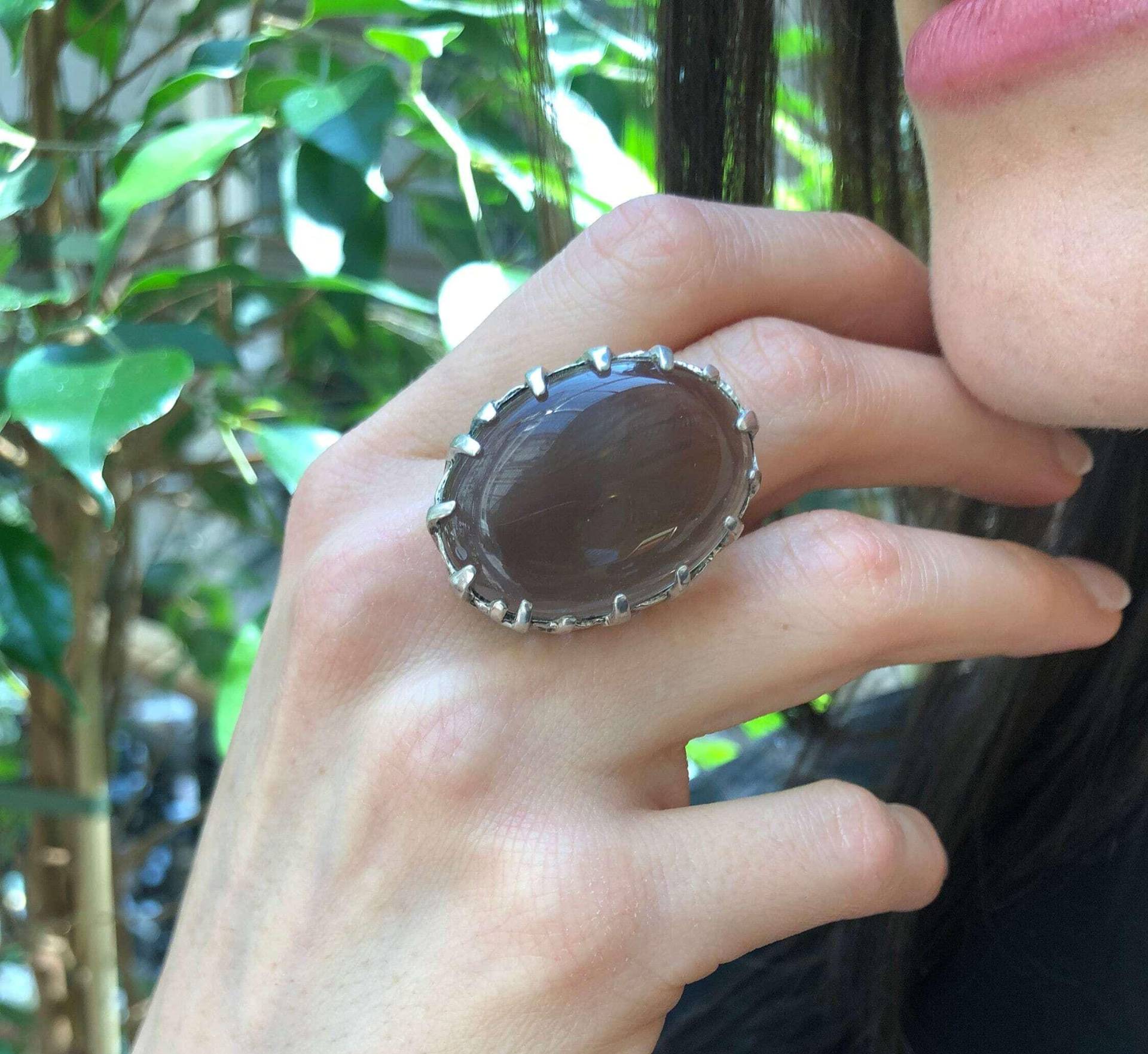 Rauchtopas Ring, Natürlicher Rauchtopas, Dezember Großer Ovaler Topasring, Grobstrick Vintage Ovalring, Silberring 925 von RarebyAdinaStone