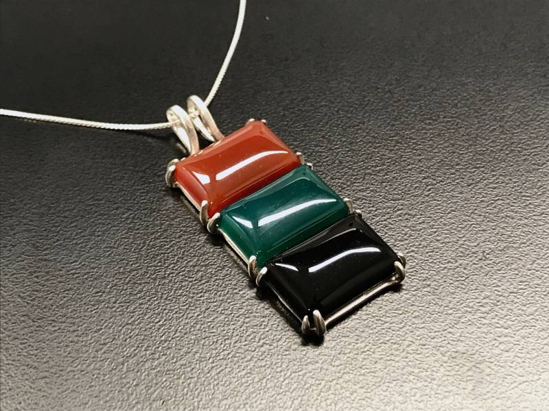 Rechteck Anhänger, Karneol Onyx Grüner Achat Multistein Juni Geburtsstein, August Silber Anhänger von RarebyAdinaStone