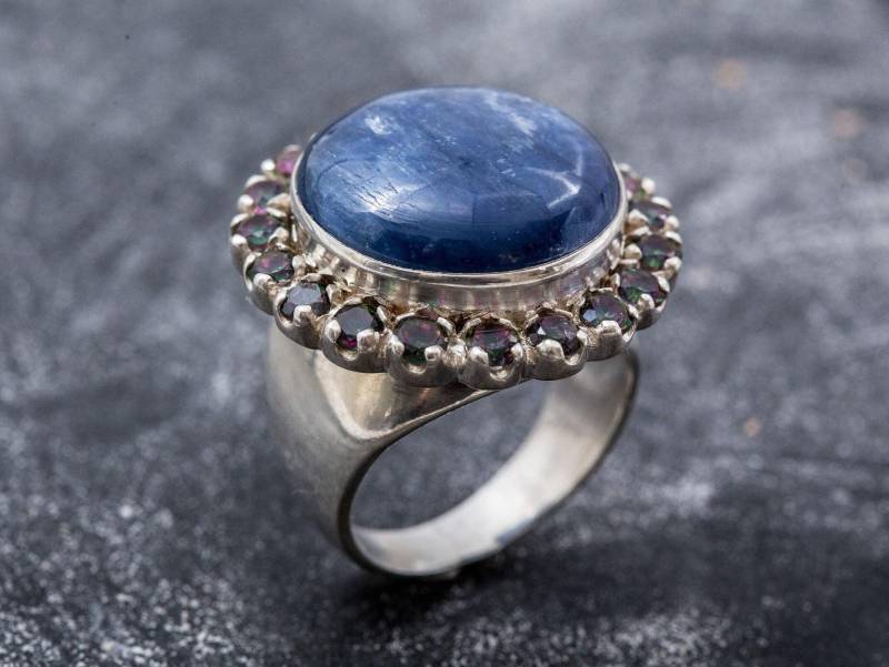 Runder Großer Ring, Kyanit Natürlicher Mystic Topas Topas, Statement Massiv Silber von RarebyAdinaStone