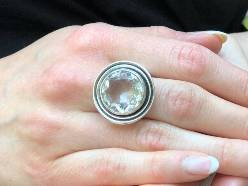 Topas Ring, Weißer Natürlicher Weißer Dezember Geburtsstein, Runder Silber Vintage Diamant 925 Ring von RarebyAdinaStone