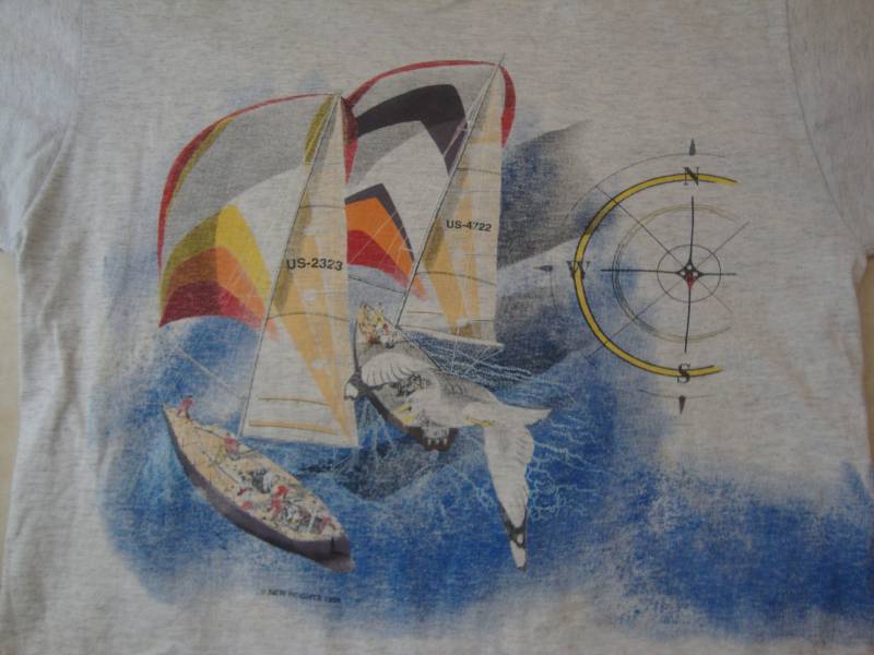 Jahrgang 90Er Segelboote Grau T Shirt Größe L von RareshirtVintage