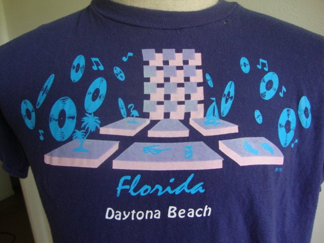 Vintage 80Er Jahre Daytona Beach Florida Tourist Souvenir Blau T Shirt Größe L von RareshirtVintage
