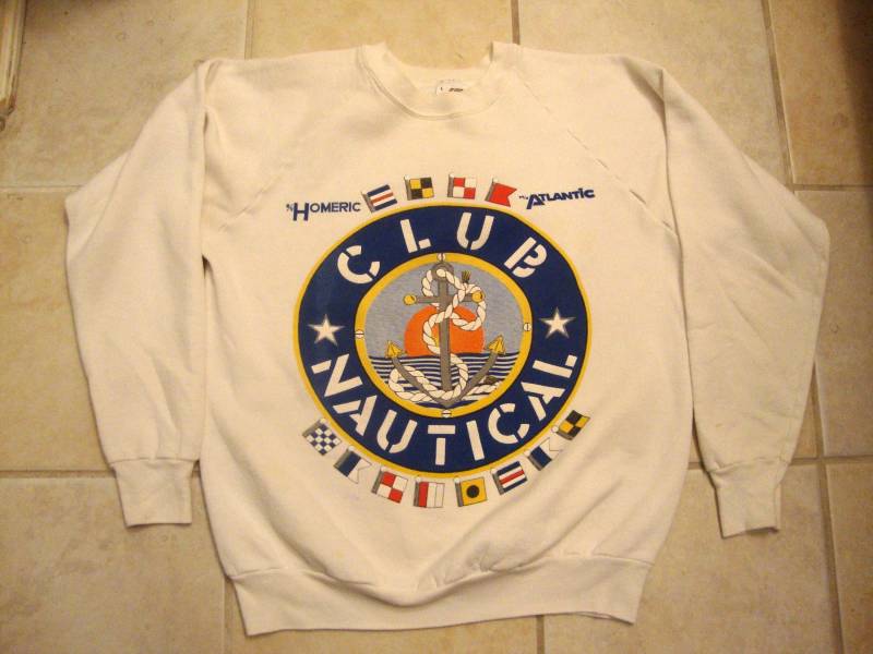 Vintage 80Er Jahre Homeric Atlantik Club Nautical Sailing Weißes Rundhals-Sweatshirt Size L von RareshirtVintage