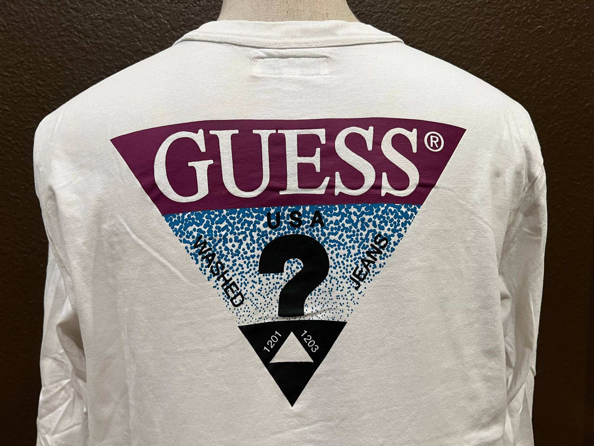 Vintage 90Er Jahre Guess Weiß Langarm Shirt Größe M von RareshirtVintage
