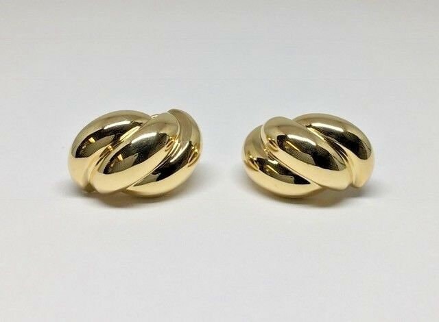 Nachlass Signiert Henry Dankner 18K Yg Solid Rope Twist Shell Omega Zurück Ohrringe von RarestFindsBoutique