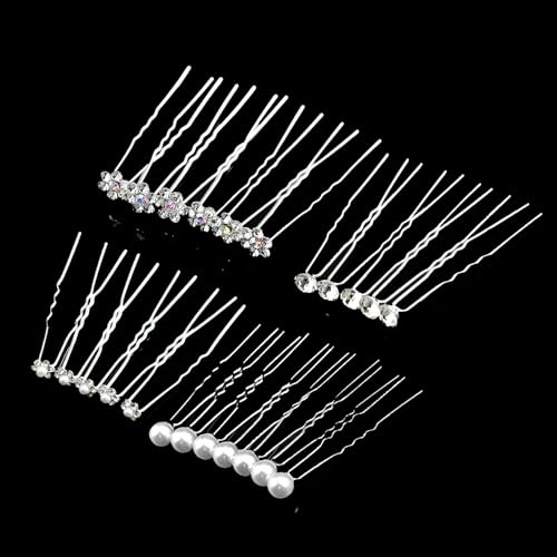 20 Stück Braut-Haarnadeln, 4 Stile, Brautschmuck, U-Form, Kristallperlen, Strass, Haarnadeln für Brautjungfer, Haarschmuck für Damen und Mädchen 20 Stück Braut-Haarnadeln, 4 Stile, Brautschmuck, U-Form, Kristallperlen, Strass, Haarnadeln für Brautjungfer, Haarschmuck für Damen und Mädchen von Rarihem