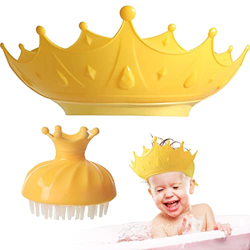 Duschhut für Kinder, verstellbarer Duschhut für Kinder zusammen mit Bürste verhindert Wasserfluss in Augen und Gesicht, Duschhaube aus weichem Silikon (Gelb) von Rarihem