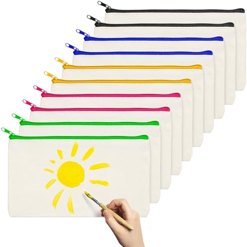 Rarihem 10 Stück Federmäppchen aus weißem Segeltuch, 21 x 12 cm, Aufbewahrungstaschen, Kosmetiktaschen, DIY, multifunktional, Stiftehalter, Reise-Make-up-Tasche mit Reißverschluss für Kosmetik, Stifte Rarihem 10 Stück Federmäppchen aus weißem Segeltuch, 21 x 12 cm, Aufbewahrungstaschen, Kosmetiktaschen, DIY, multifunktional, Stiftehalter, Reise-Make-up-Tasche mit Reißverschluss für Kosmetik, Stifte von Rarihem