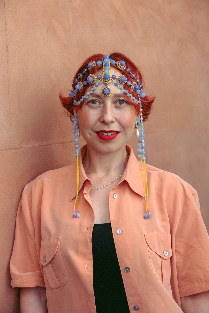 Handgeflochtener Perlenkopfschmuck Aus Blauachat & Glasperlen, 1920Er Jahre von RasaVilJewelry