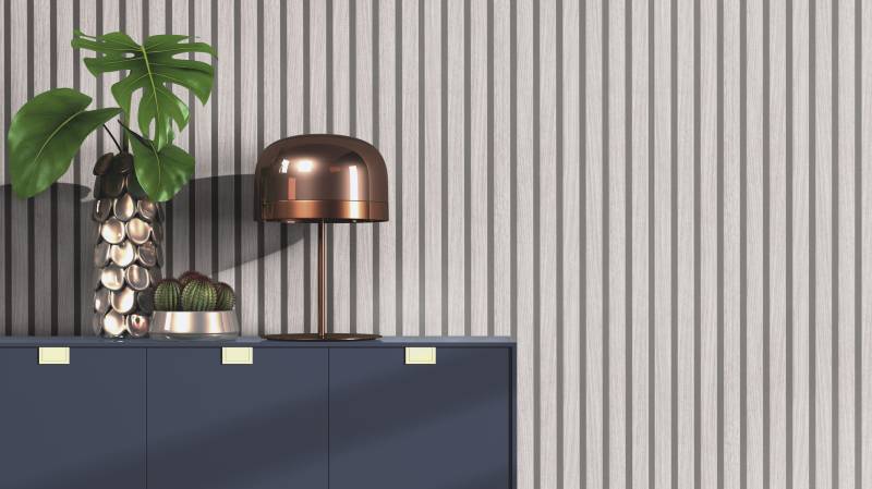 Rasch Papiertapete "Papiertapete mit Holzpaneelen in Grau" Holz glatt Akustikpaneel-Optik von Rasch