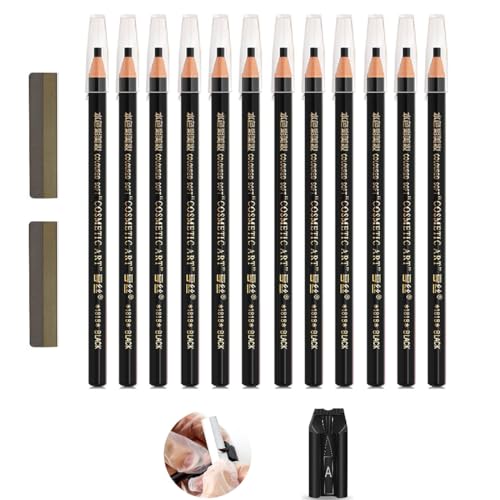 Brauenstift Set 12pcs Microblading Wasserfester Augenbrauenstift Microblading 1 Permanent Make-up Anspitzer, 10 Augenbrauenvermessungssticker (Schwarzer Stift) von Rasmet