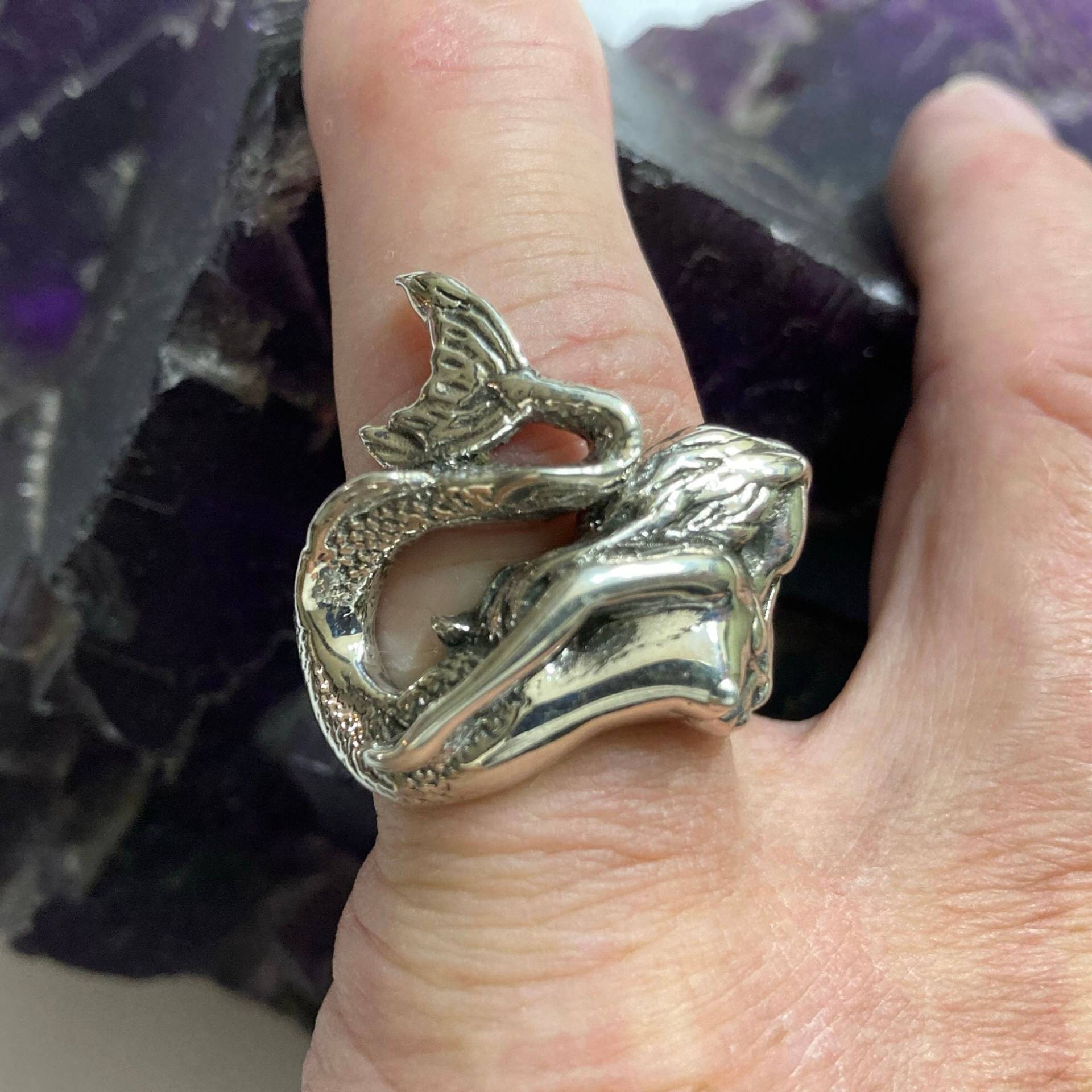 Großer Sterling Silber Meerjungfrau Ring, Bold Sirene Schmuck von RasnickJewelry