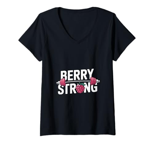 Damen Berry Strong Fitness Raspberry Wortspiel T-Shirt mit V-Ausschnitt Damen Berry Strong Fitness Raspberry Wortspiel T-Shirt mit V-Ausschnitt von Raspberry Pun Designs