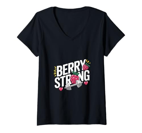 Damen Berry Strong Raspberry Fitnessstudio T-Shirt mit V-Ausschnitt Damen Berry Strong Raspberry Fitnessstudio T-Shirt mit V-Ausschnitt von Raspberry Pun Designs