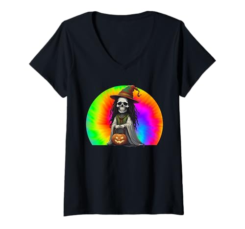 Damen Reggae Halloween Ghost, Rasta Ghost Mehrfarbiges Halloween T-Shirt mit V-Ausschnitt Damen Reggae Halloween Ghost, Rasta Ghost Mehrfarbiges Halloween T-Shirt mit V-Ausschnitt von Rasta Celebrates All Hallows Eve Gear