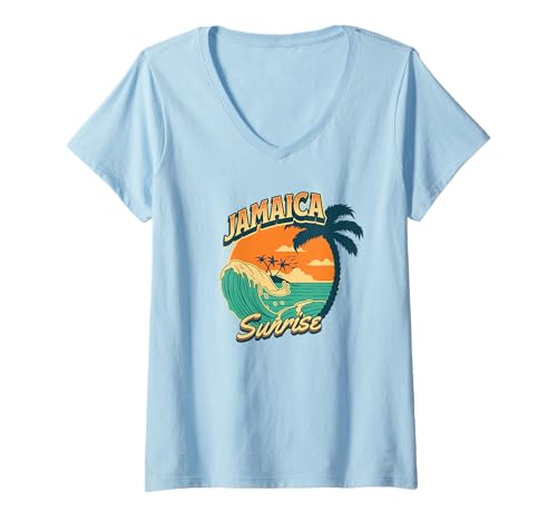 Damen Jamaika Sunrise T-Shirt mit V-Ausschnitt Damen Jamaika Sunrise T-Shirt mit V-Ausschnitt von Rasta Gear Shop