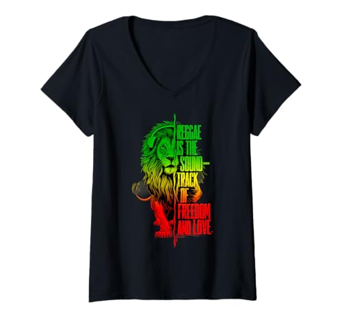 Damen Rasta Reggae Lion of Judah Reggae Musik-Kopfhörer T-Shirt mit V-Ausschnitt von Rasta Reggae Roots