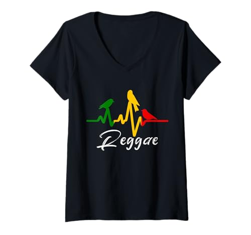 Damen Rasta Reggae Music Heartbeat Rastafari Roots jamaikanisch T-Shirt mit V-Ausschnitt von Rasta Reggae Roots
