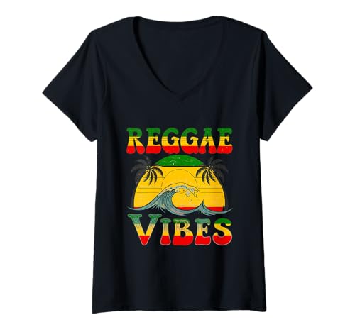 Damen Rasta Reggae Music Jamaika Rastafari Roots Jamaican T-Shirt mit V-Ausschnitt von Rasta Reggae Roots