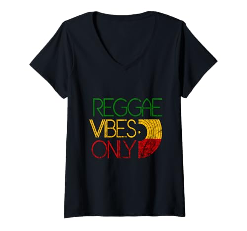 Damen Reggae Vibes Only Rastafari Roots jamaikanische Musik T-Shirt mit V-Ausschnitt von Rasta Reggae Roots